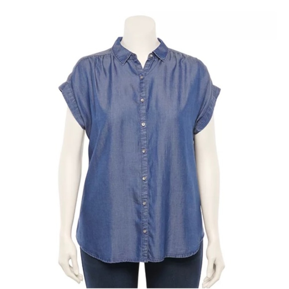 EVRI Plus Size Dolman Button Shirt Size 2X Denim